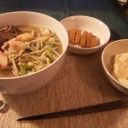 　具沢山のほうとう・たくあん・高野豆腐☆