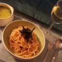☆§☆§☆　明太子パスタにかぼちゃのスープ・・ぽかぽかほっこりカノジョごはん♪　☆§☆§☆