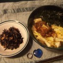＠＄％＆＠＄％＆　朝食♪こってり♪　ひじきの煮物とわかめ・はくさいたっぷり角の煮豚ラーメン♪　＠＄％＆＠＄％＆