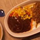 (๑￫ܫ￩)☆　こってりとんこつラーメンにハンバーグ♪　(๑￫ܫ￩)★