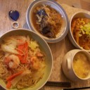(＠ܫ＠) ！　おそうめんの中華風炒め物に、切干大根・麻婆春雨・卵スープ　(＠ܫ＠) ！