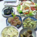 散歩後の朝食。
