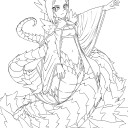 ワーム娘　線画でけた。